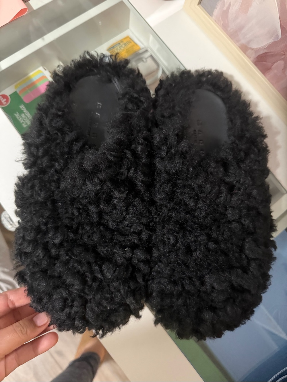 Marni Black Fuzzy Slip-On Slippers